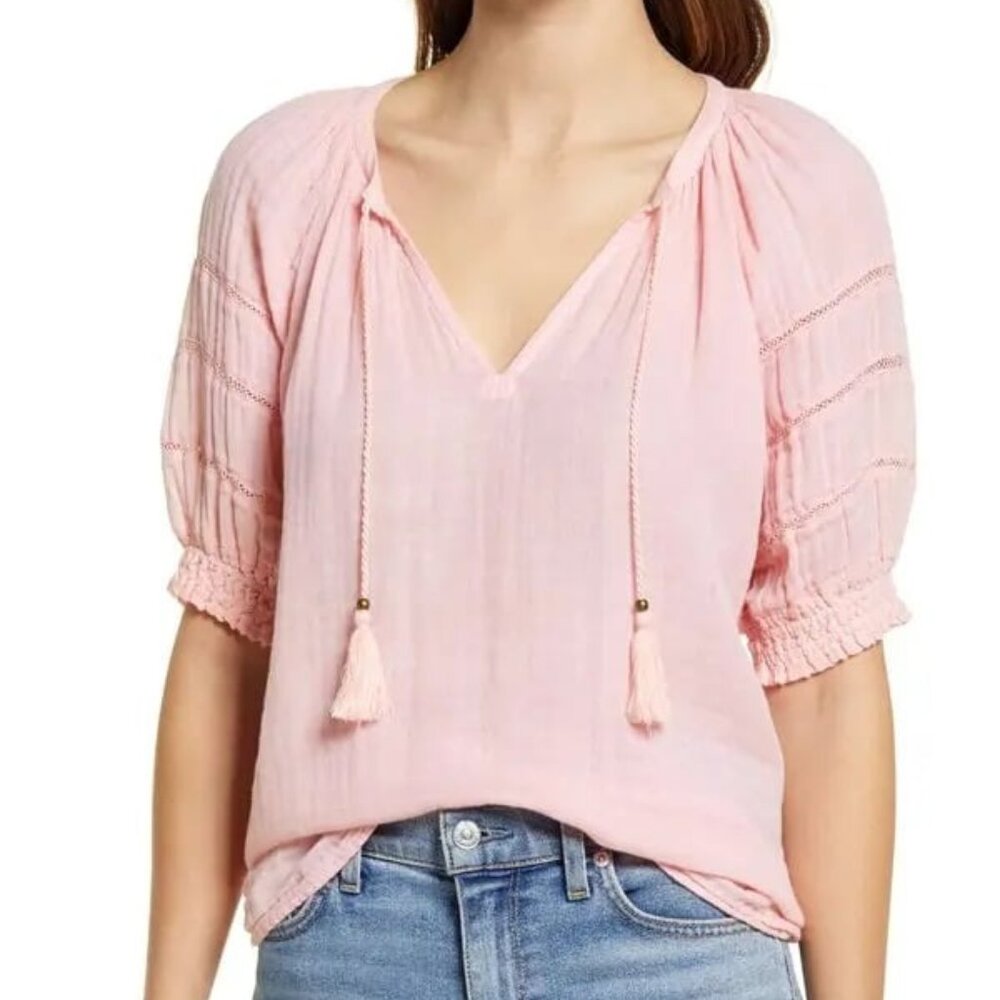 Sundays Cotton Gauze Colette Puff Sleeves Top size Small (1) Blossom Pink